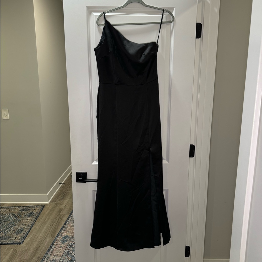Amsale Kaia Dress Women Size 8 Black One Shoulder Satin Formal Glam Party Gown
